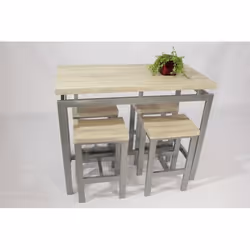 Ensemble design table haute - NO NAME - LE MANS - Bois et métal - 4 tabourets - Style contemporain