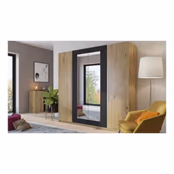Meublorama DS-HA-VERA-CHENE-ET-NOIR-22RCDH20*4C/177KG placard et armoire de chambre à coucher 5 étagères 4 portes(s) - Vue supplémentaire 4
