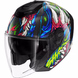 Shark RS Jet Carbon Shaytan Casque jet, charbon-rouge-vert-bleu, taille L pour Hommes
