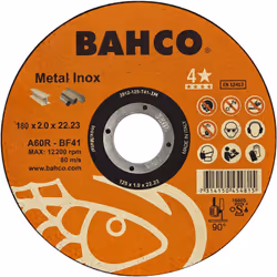 Disque à tronçonner pour acier inoxydable et métal Bahco 3911-180-T41-IM pour outillage électroportatif. Diamètre 180mm, épai ...