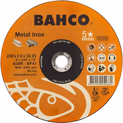 Disque à tronçonner pour acier inoxydable et métal Bahco 3911-230-T41-IM pour outillage électroportatif. Diamètre 230mm, épai ...