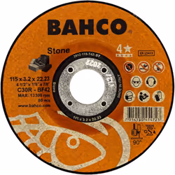 Disque à tronçonner pour minéraux Bahco 3912-115-T42-ST pour outillage électroportatif. Diamètre 115mm, épaisseur 3.2mm et al ...