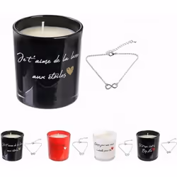1 bougie parfumee avec bijoux collier amour love fleur de printemps fete evenement