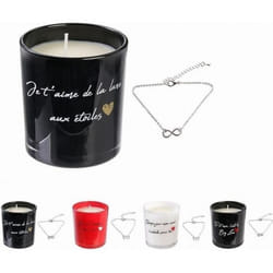 1 bougie parfumee avec bijoux collier amour love fleur de printemps fete evenement