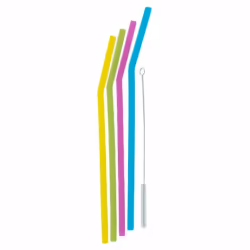 Lot de 4 Pailles et Goupillon Silicone - Multicolore
