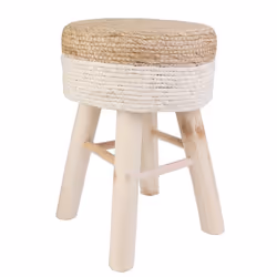 Tabouret en jute beige et naturel pieds bois