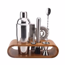 Coffret à cocktail - Inox - 8 pièces - Socle en bambou - Élégant - Écoresponsable