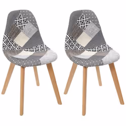 Chaises Design Patchwork Gris - Paris Prix - Lot de 2 - Bois - Tissu - Contemporain - Design