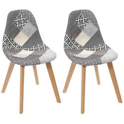 Chaises Design Patchwork Gris - Paris Prix - Lot de 2 - Bois - Tissu - Contemporain - Design