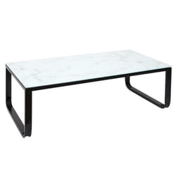 Table Basse en Verre Effet Marbre 105cm Blanc