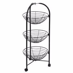 Desserte de Cuisine Ronde 3 Niveaux 75cm Noir