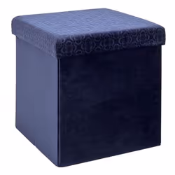 Pouf pliable coffre de rangement Rétro Bleu