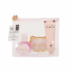 Coffret Cosmétique 3 Accessoires Chat 15cm Rose