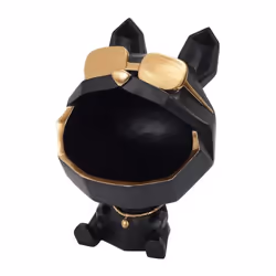 Statuette & Vide-Poche Chien à Lunettes 23cm Noir
