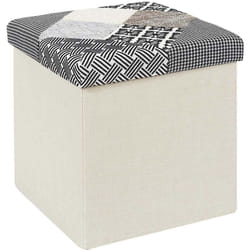 Pouf pliable coffre de rangement Patchwork Gris