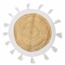 Tapis Rond en Jute Pompons 80cm Blanc