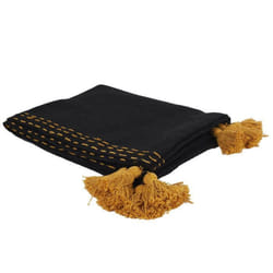 Jeté de Canapé Coton Pompons 130x150cm Noir