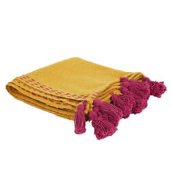 Jeté de Canapé Coton Pompons 130x150cm Ocre