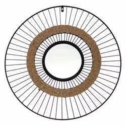 Miroir Mural Design Filaire 60cm Noir & Naturel