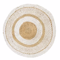 Tapis Rond Déco en Jute Imprimé 90cm Blanc