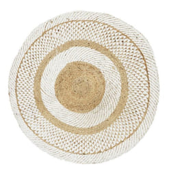 Tapis Rond Déco en Jute Imprimé 90cm Blanc