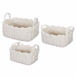 Lot de 3 Paniers de Rangement Tricot 45cm Blanc