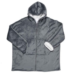 Paris Prix Plaid Sweat à Capuche Fermeture 85x118cm Gris