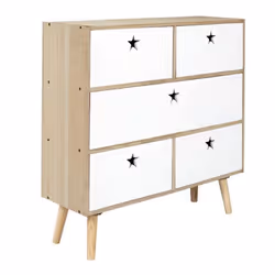 Commode 5 Tiroirs Star 70cm Blanc & Beige