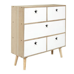 Commode 5 Tiroirs Star 70cm Blanc & Beige