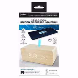 Réveil Chargeur Induction couleur Bois