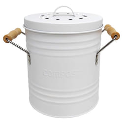 Poubelle à compost - JE CHERCHE UNE IDEE - 4L - Métal peint - Poignées en bois - Couvercle avec filtre