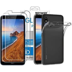 Coque et films de protection - XIAOMI - Redmi 7A - Coque Souple Transparent - 2 Films Verre Trempé - Anti Casse