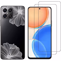Coque et protection écran - Honor - X8 - Silicone souple - Verre trempé - Fleur blanche