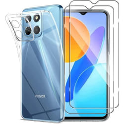 Coque et protection écran - Honor - X8 5G/X6/70 Lite - Silicone souple - Verre trempé - Transparent