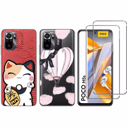 Compatible Xiaomi POCO M5s 4G - 2 Coques imprimées Transparente Résistante et 2 Films de protections écran verre trempé (Pack ...