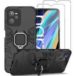 Coque Résistante - Realme - Narzo 50A Prime 4G - Avec béquille - 2 Films en verre trempé - Noir
