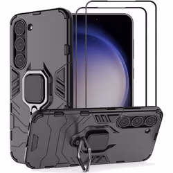 Compatible Samsung Galaxy S23 5G - Coque Résistante avec béquille et 2 protections écran en verre trempé (Noir) [Novago]
