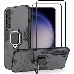 Compatible Samsung Galaxy S23 PLUS 5G (S23+ 5G) - Coque Résistante avec béquille et 2 protections écran en verre trempé (Noir ...