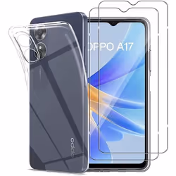 Compatible Oppo A17 4G - Coque Résistante Transparente et 2 Films protections écran verre trempé [Novago]