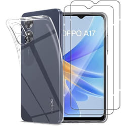 Compatible Oppo A17 4G - Coque Résistante Transparente et 2 Films protections écran verre trempé [Novago]