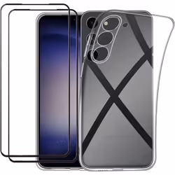 Compatible Samsung Galaxy S23 5G - Coque Résistante Transparente et 2 Films protections écran verre trempé (Noir) [Novago]