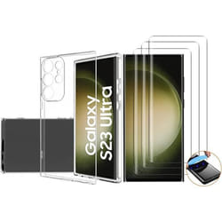 Compatible Samsung Galaxy S23 Ultra 5G - Coque Résistante Transparente et 3 Films Protections écran Verre trempé incurvé 3D
