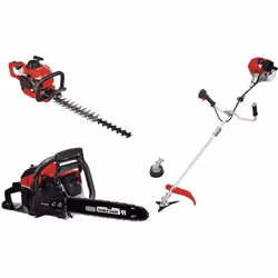 Kit thermique 3 en 1 Einhell – Débroussailleuse, taille-haies, tronçonneuse Avec ce kit thermique 3 en 1 Einhell, vous dispos ...