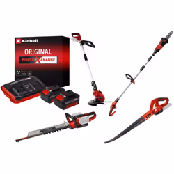 Kit jardin sans fil Einhell – Coupe-bordures, souffleur, taille-haies, ébrancheur + 2 batteries 4.0Ah + chargeur double Ce ki ...