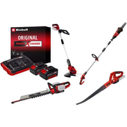 Kit jardin sans fil – Coupe-bordure, souffleur, taille-haies, ébrancheur + 2 batteries 4.0Ah - Einhell