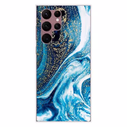 Coque en silicone - Compatible Samsung Galaxy S22 Ultra - design marbre bleu paillete