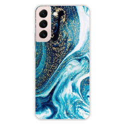 Coque en silicone - Compatible Samsung Galaxy S22 Plus - design marbre bleu paillete