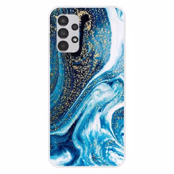 Coque en silicone - Compatible Samsung Galaxy A13 4G - design marbre bleu paillete