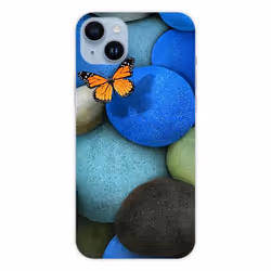 Coque en silicone - Compatible Apple iPhone 14 Plus - design papillon galet bleu