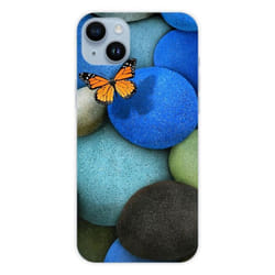 Coque en silicone - Compatible Apple iPhone 14 Plus - design papillon galet bleu